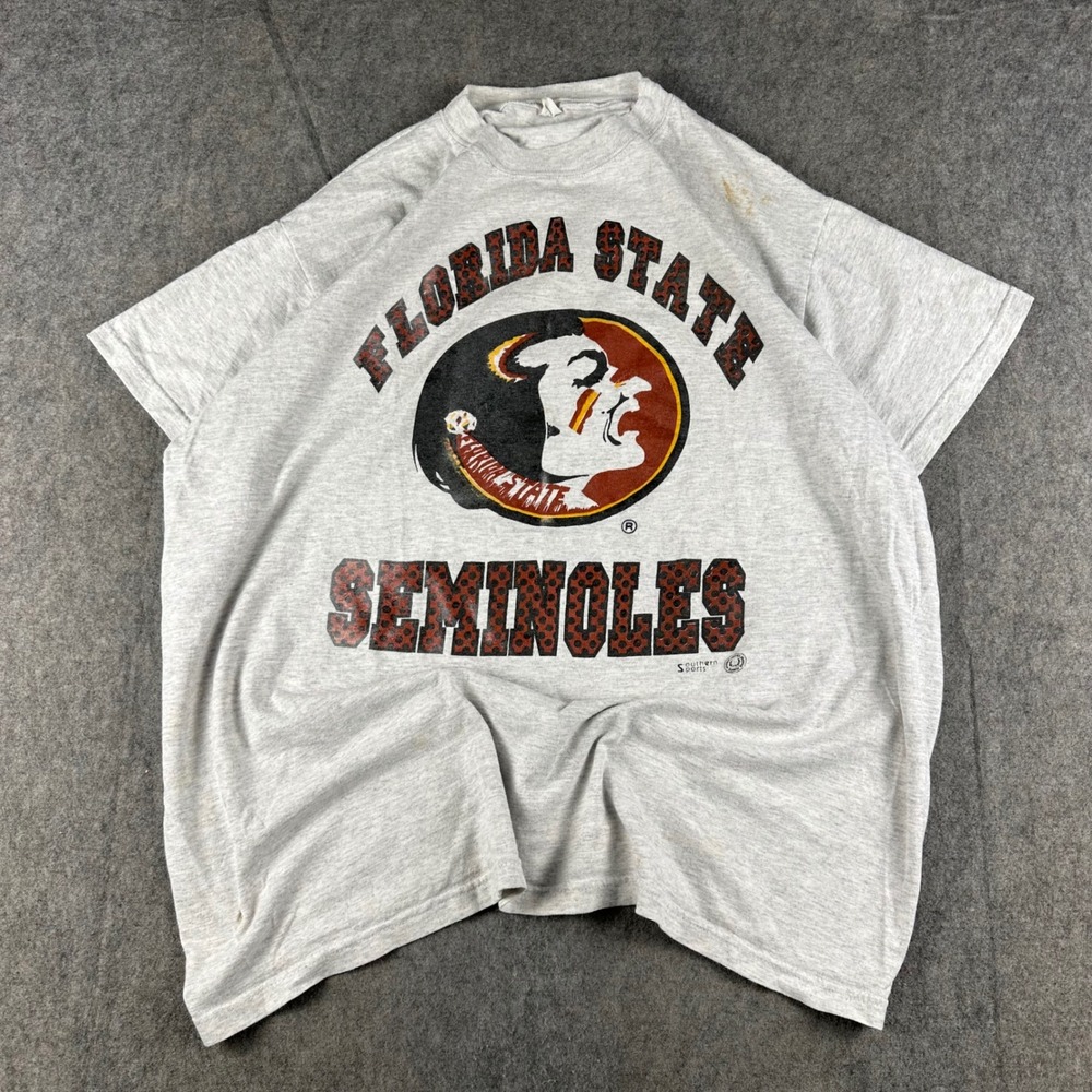 Vintage Florida State Seminoles T Shirt XL Gray Polka Dot‎ Logo Cotton USA 90s